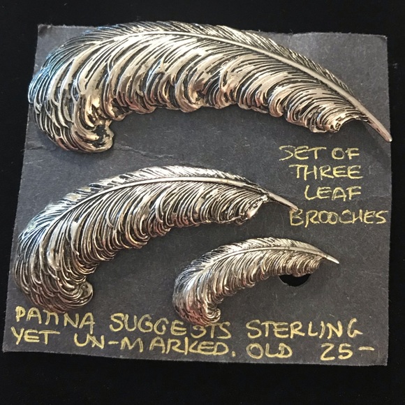 🦚Vtg Lot Of 3 Feather Brooches Silver Pewter - Picture 6 of 6